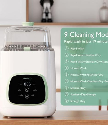 MOMCOZY KleanPal Pro Baby Bottle Washer, Steriliser & Dryer - White & Green