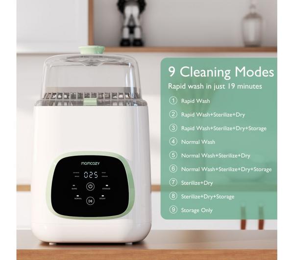 MOMCOZY KleanPal Pro Baby Bottle Washer, Steriliser & Dryer - White & Green