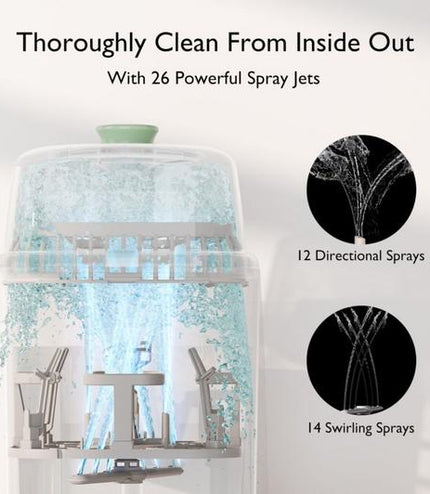 MOMCOZY KleanPal Pro Baby Bottle Washer, Steriliser & Dryer - White & Green