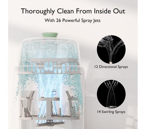 MOMCOZY KleanPal Pro Baby Bottle Washer, Steriliser & Dryer - White & Green