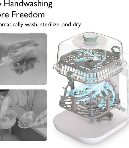 MOMCOZY KleanPal Pro Baby Bottle Washer, Steriliser & Dryer - White & Green