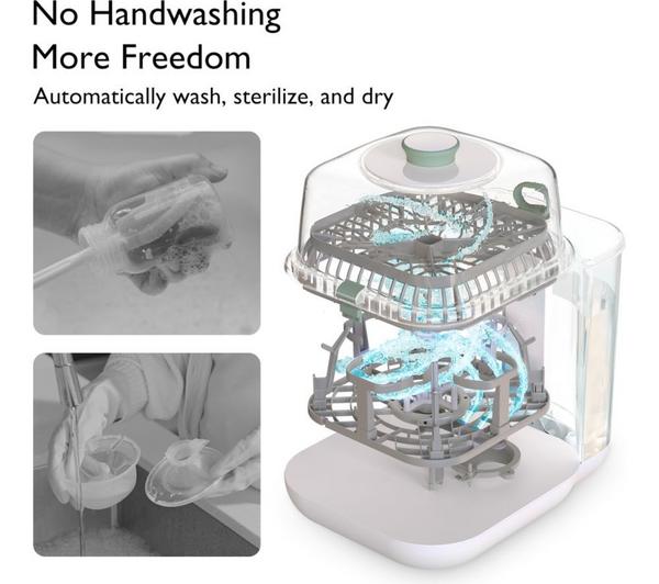 MOMCOZY KleanPal Pro Baby Bottle Washer, Steriliser & Dryer - White & Green