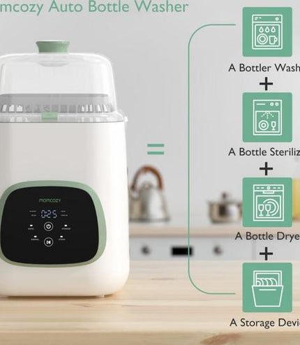 MOMCOZY KleanPal Pro Baby Bottle Washer, Steriliser & Dryer - White & Green