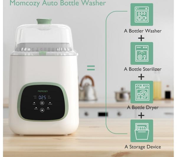 MOMCOZY KleanPal Pro Baby Bottle Washer, Steriliser & Dryer - White & Green