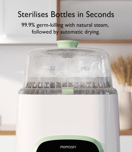 MOMCOZY KleanPal Pro Baby Bottle Washer, Steriliser & Dryer - White & Green