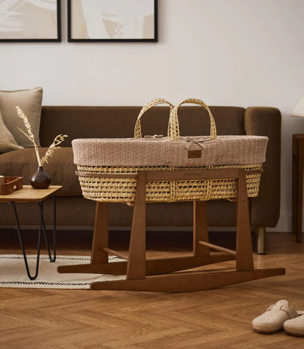 Little Green Sheep - Moses Basket and Walnut Rocking Stand Bundle - Knitted Truffle