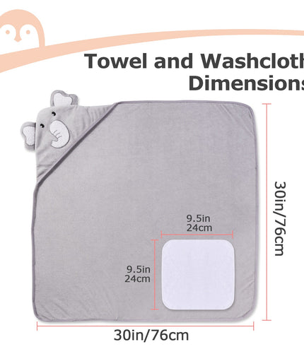 Momcozy Baby Hooded Towel - 2x Hooded Towels & 6 Washcloths Grey/White