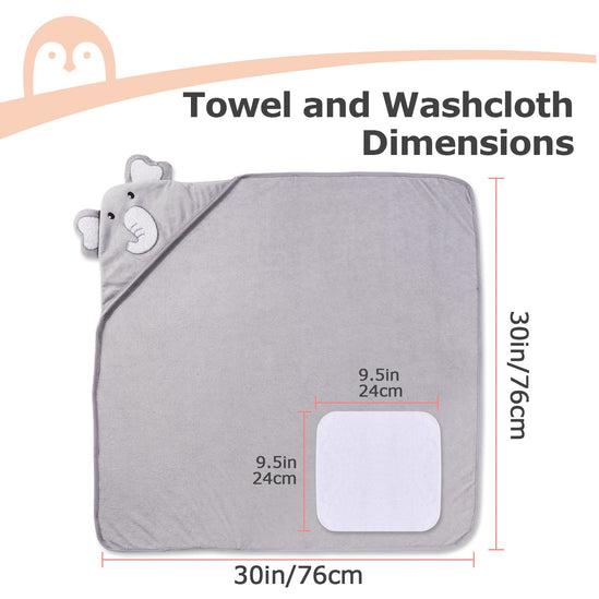 Momcozy Baby Hooded Towel - 2x Hooded Towels & 6 Washcloths Grey/White