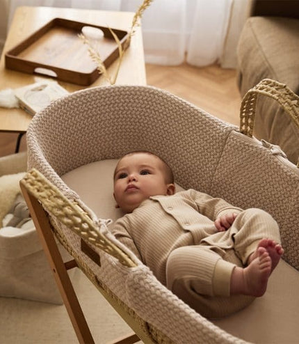 Little Green Sheep - Moses Basket and Natural Rocking Stand Bundle - Knitted Truffle