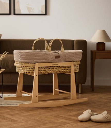 Little Green Sheep - Moses Basket and Natural Rocking Stand Bundle - Knitted Truffle