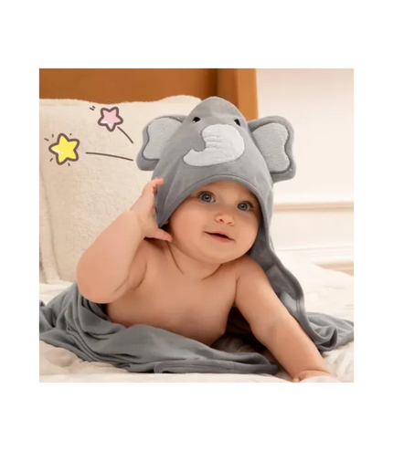 Momcozy Baby Hooded Towel - 2x Hooded Towels & 6 Washcloths Grey/White