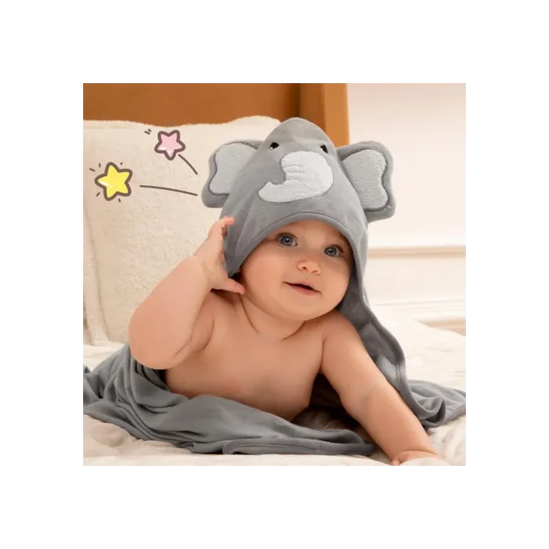 Momcozy Baby Hooded Towel - 2x Hooded Towels & 6 Washcloths Grey/White