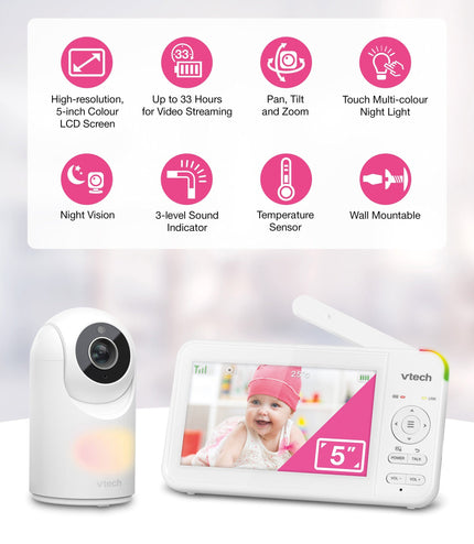 VTech VM5467 5inch Pan & Tilt Video Monitor with Night Light