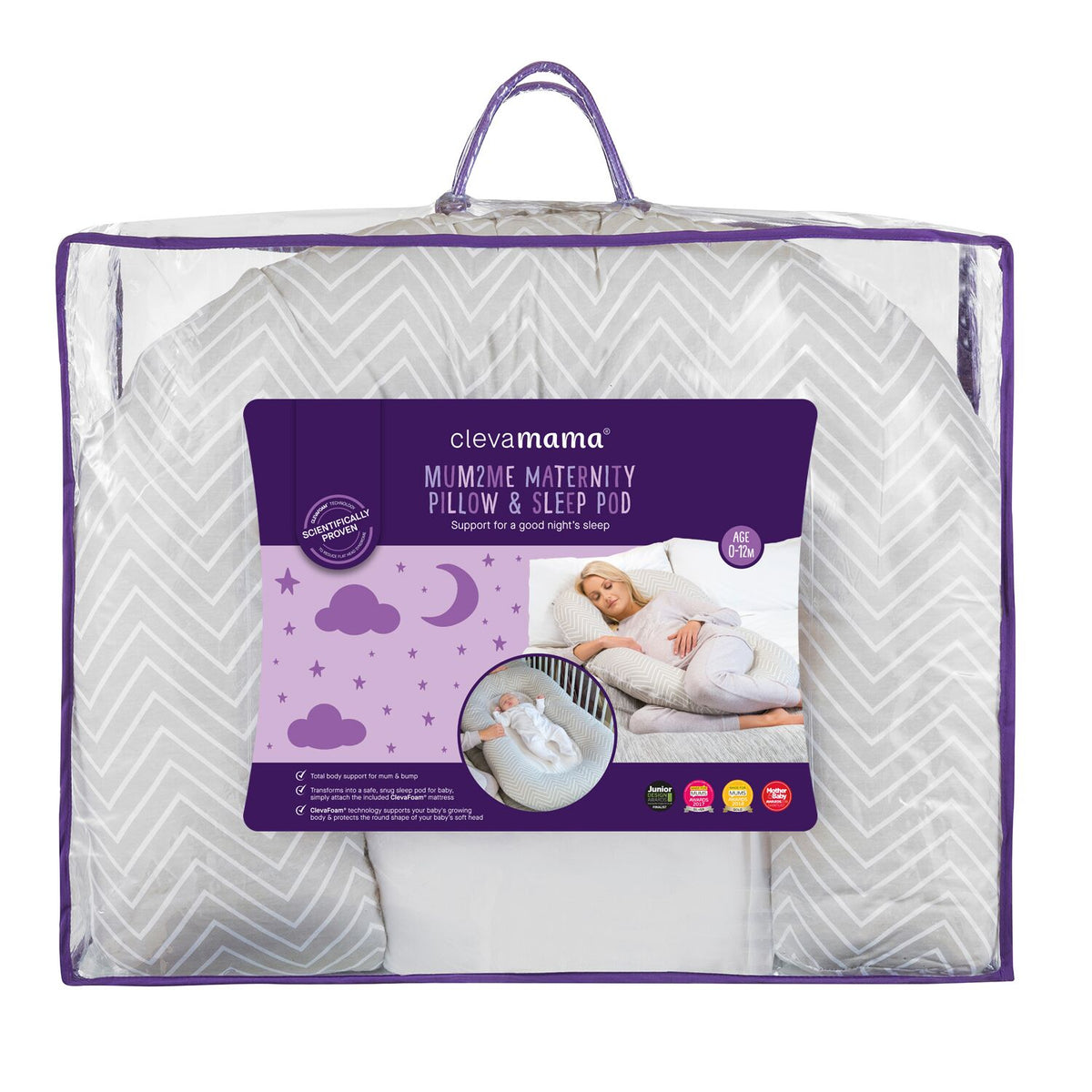 Clevamama Mum2Me Maternity Pillow & Sleep Pod - Happy Baby