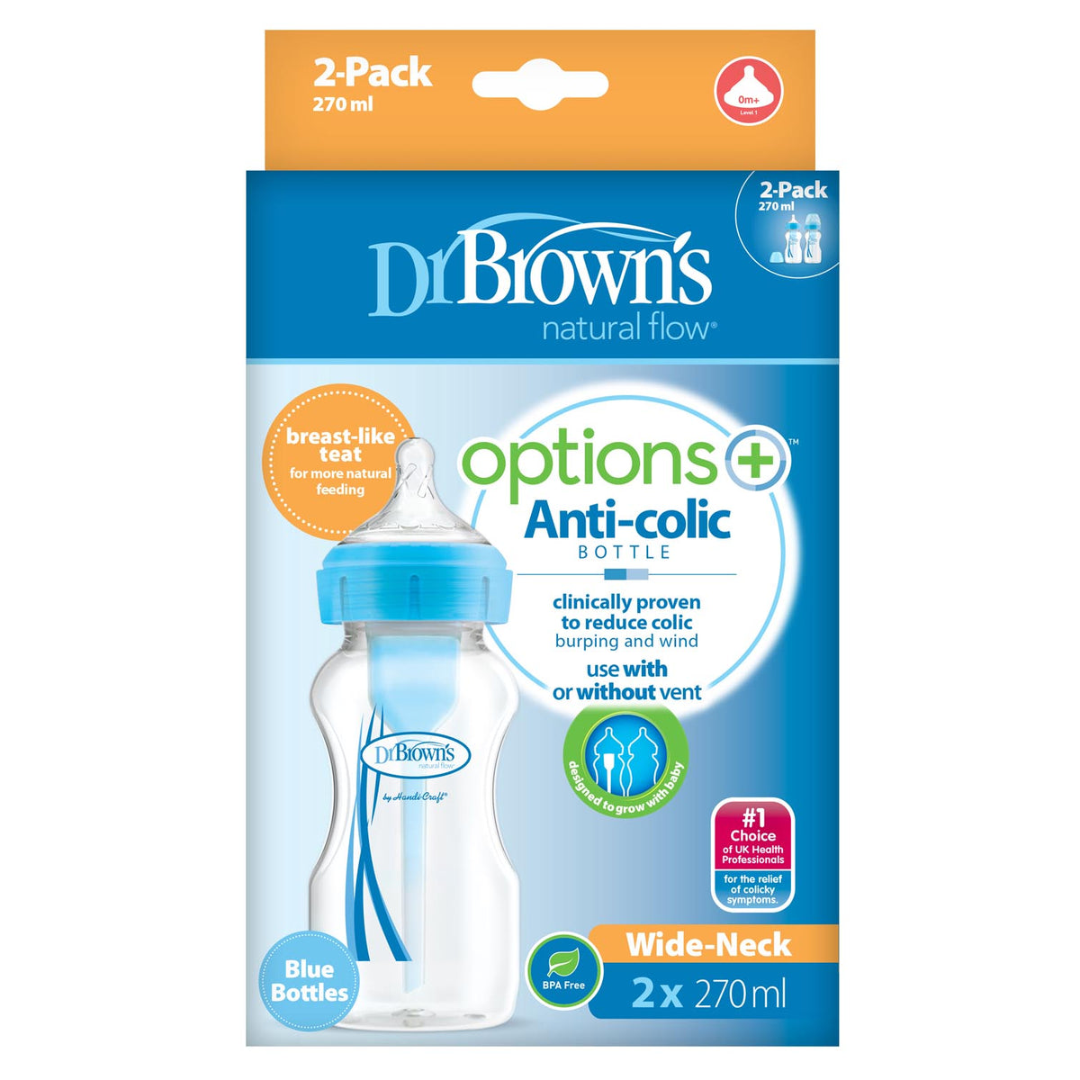 Dr Brown’s Options+ Anti-Colic 270ml Twin Pack - Happy Baby