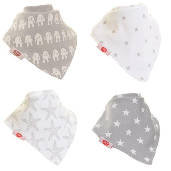 Ziggle Baby Boys Bandana Dribble Bib 4 pack - Stylish Grey - Happy Baby