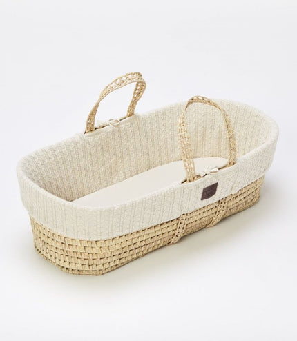 The Little Green Sheep Organic Knitted Moses Basket & Mattress - Happy Baby