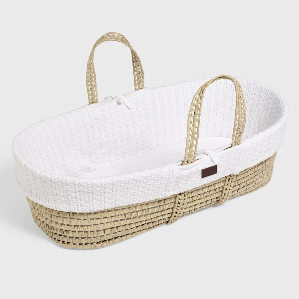 The Little Green Sheep Organic Knitted Moses Basket & Mattress - Happy Baby