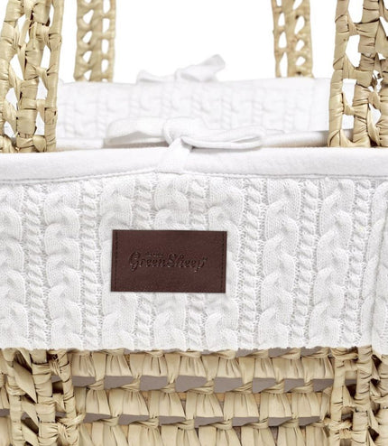 The Little Green Sheep Organic Knitted Moses Basket & Mattress - Happy Baby